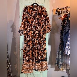 Women’s boho floral maxi button-up dress